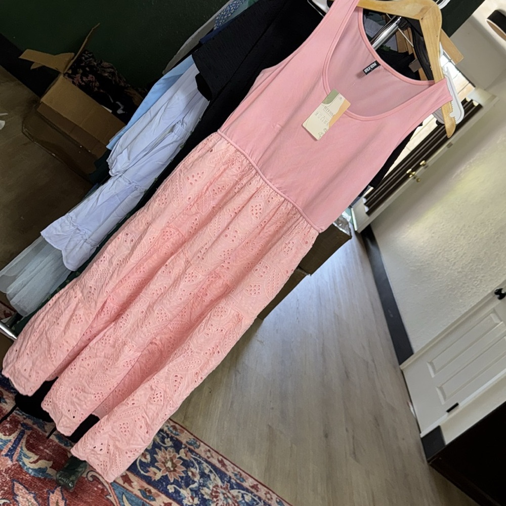 Pink Tiered A-line Maxi Dress with pockets - Picture 8 of 11